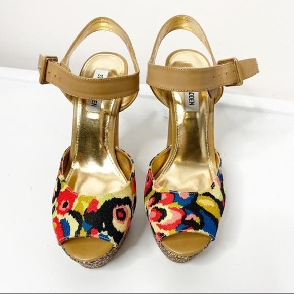 Steve Madden Jillyy Floral Glitter Wood Platforms Size 9 - Picture 2 of 6